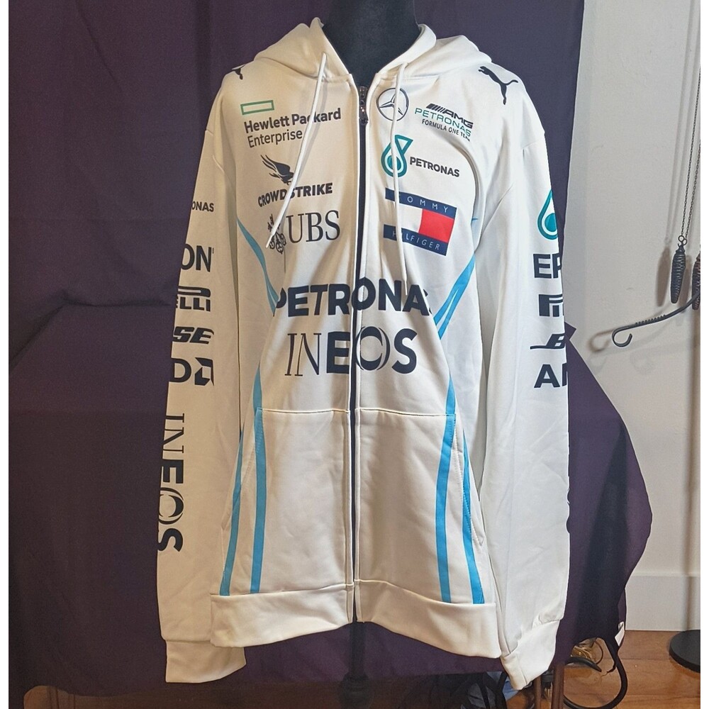 PUMA 2021 Mercedes AMG Petronas F1 Team Zip Hoodie White Mens XL INEOS Pristine